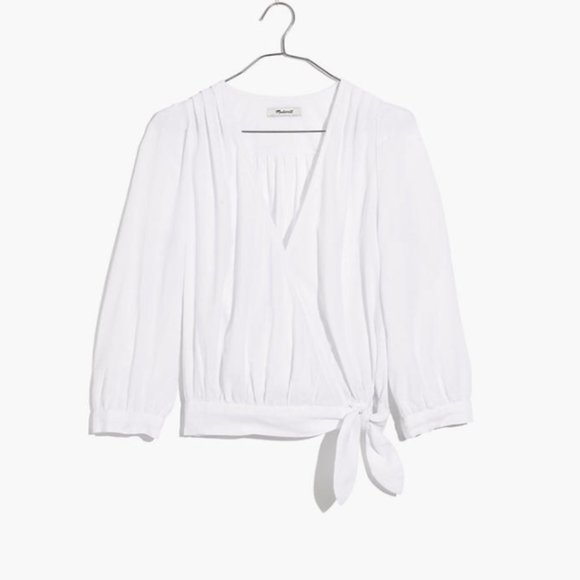 madewell white linen wrap surplice top/blouse - Picture 1 of 3